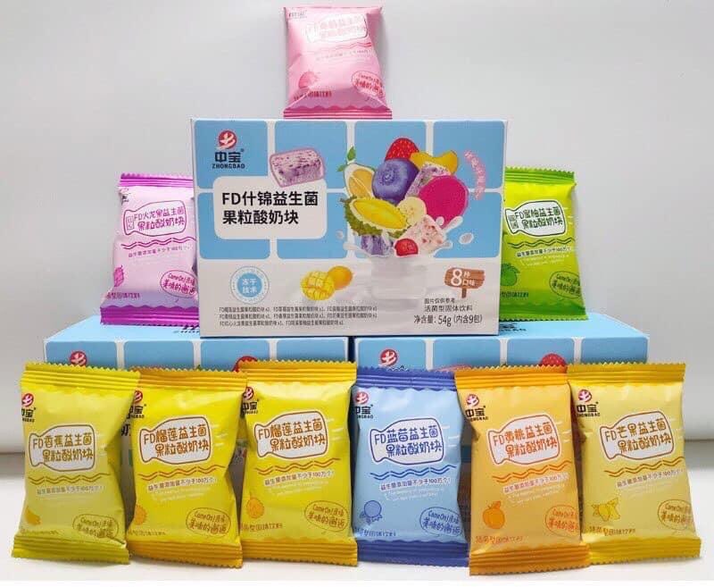 Viên sữa chua hoa quả sấy khô Trung Quốc mix 8 vị