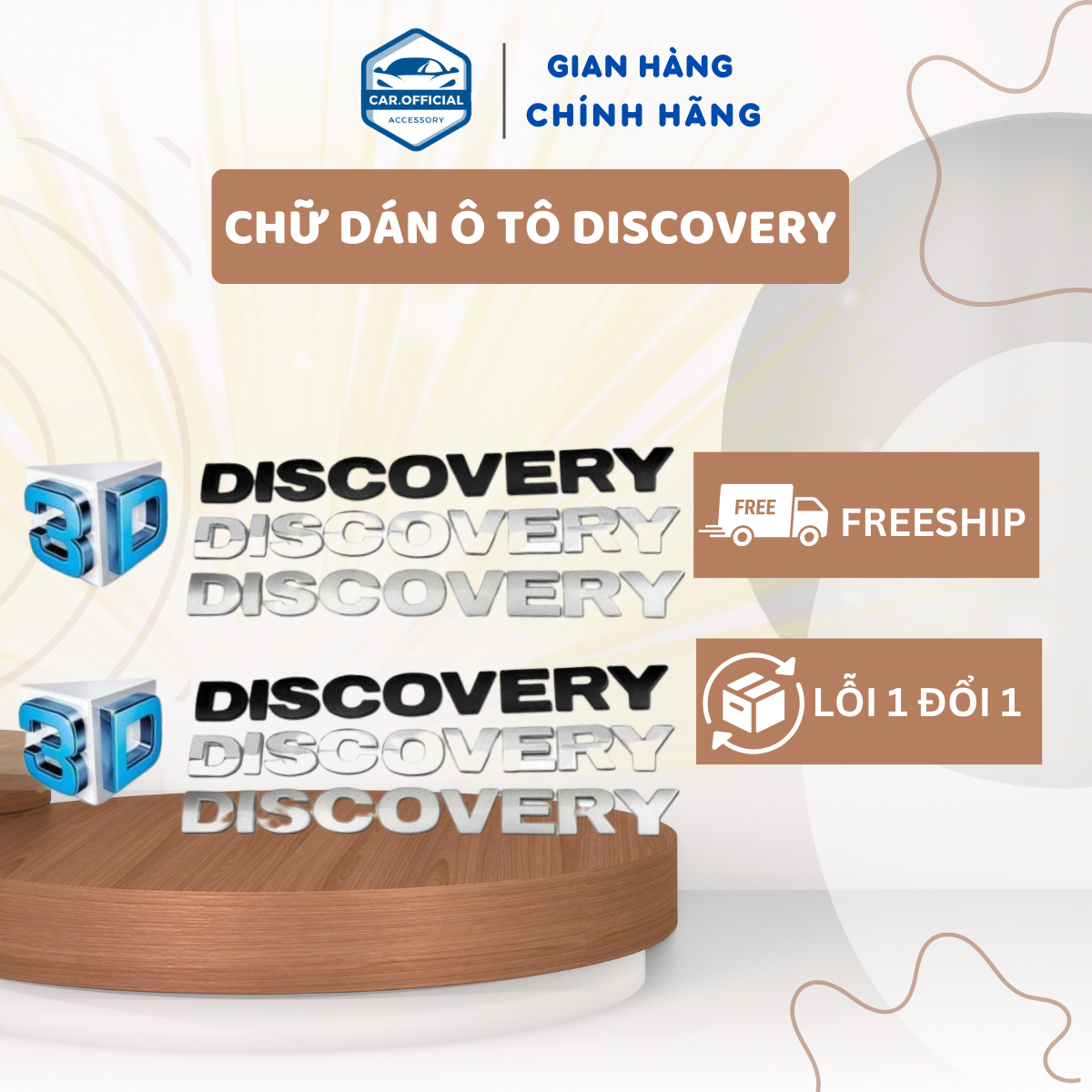 Tem dán xe – chữ nổi dán xe discovery – tem dán xe ô tô mạ crom trang trí xe hơi, 3 màu lựa chọn