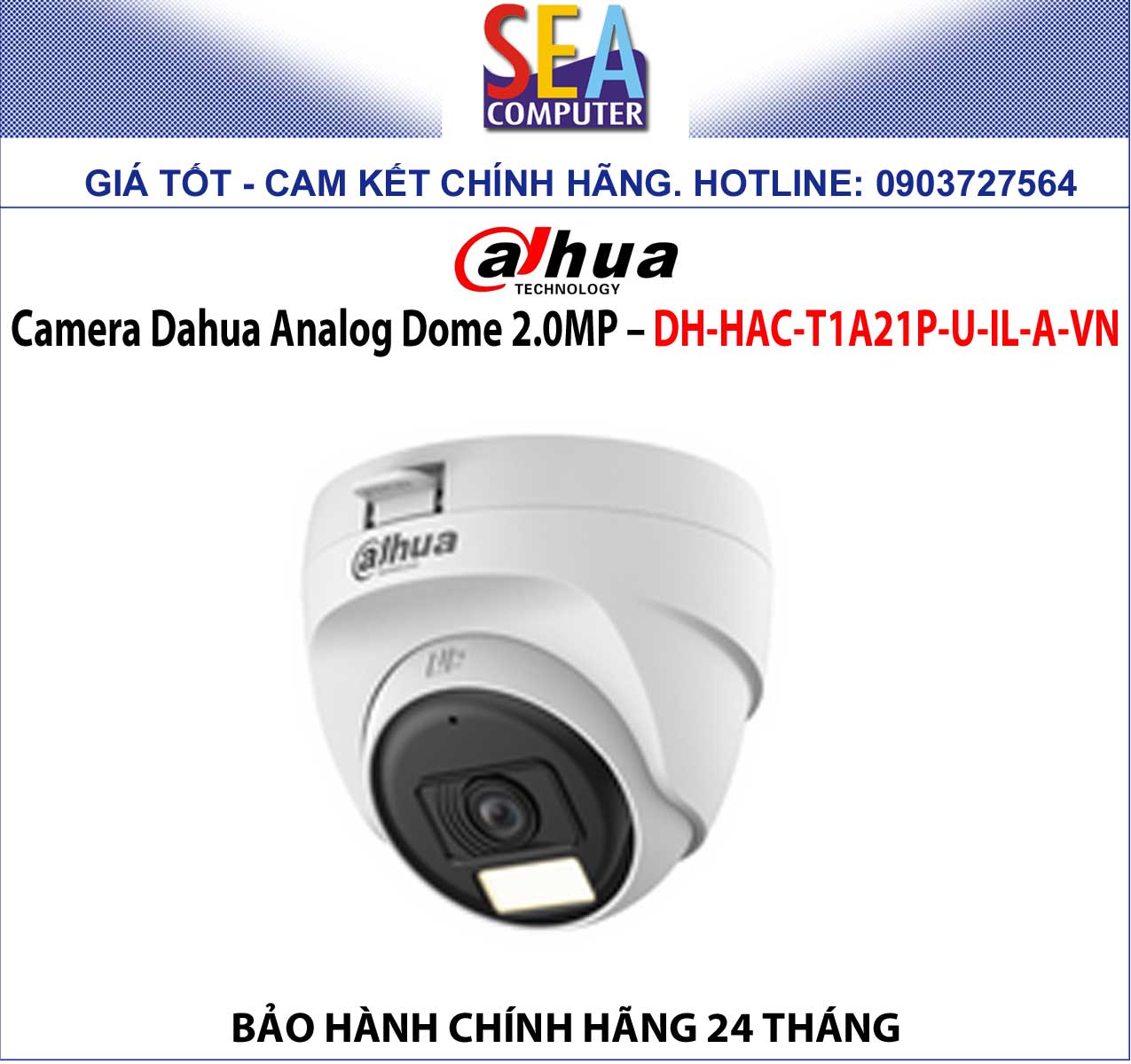  Camera Dahua Analog Dome 2.0MP Có Mic Hồng Ngoại 25m LED 20m – DH-HAC-T1A21P-U-IL-A-VN 