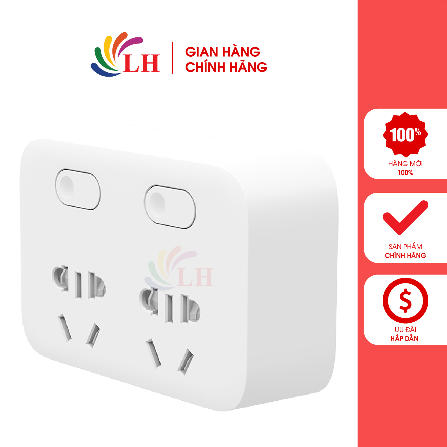 Ổ cắm điện Xiaomi Mijia Power Strip 2 cổng NRB4037CN MJZHQ2-02QM - Thiết kế 2 cổng có công tắc, không dây tiện lợi