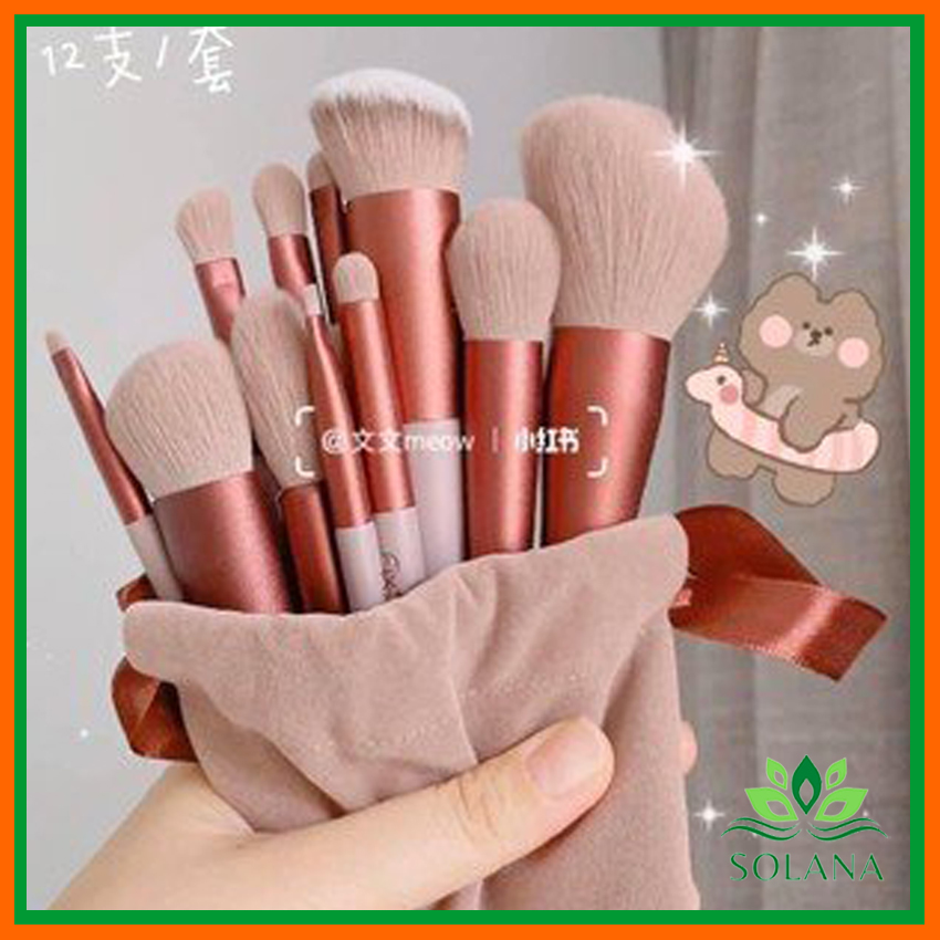 Bộ cọ trang điểm fix, bộ cọ trang điểm đầy đủ 13 món màu hồng pastel, bộ cọ makeup nội địa trung, chuyên nghiệp, dễ sử dụng, có túi để cọ solana