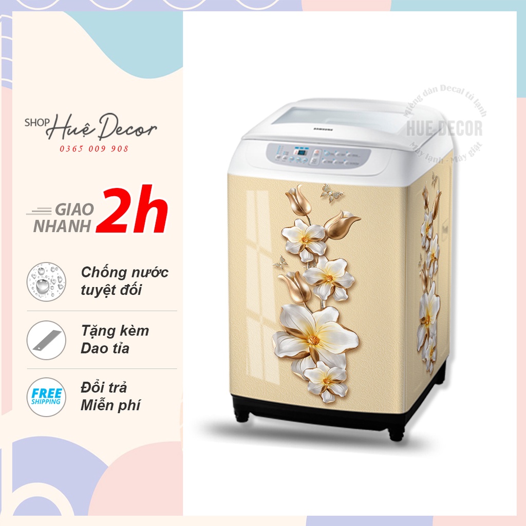Miếng dán máy giặt hoa vàng 3D