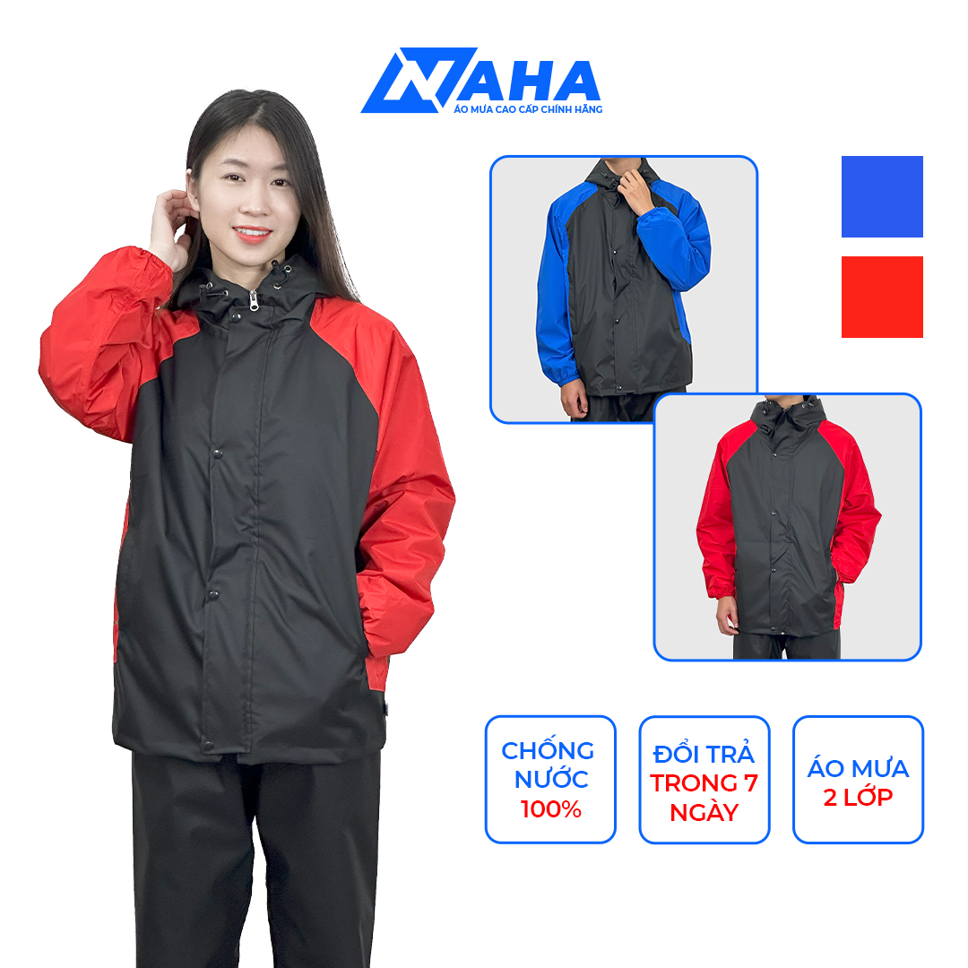 Bộ quần áo mưa 2 lớp cao cấp nam nữ, chống thấm nước, chắn gió, NAHA
