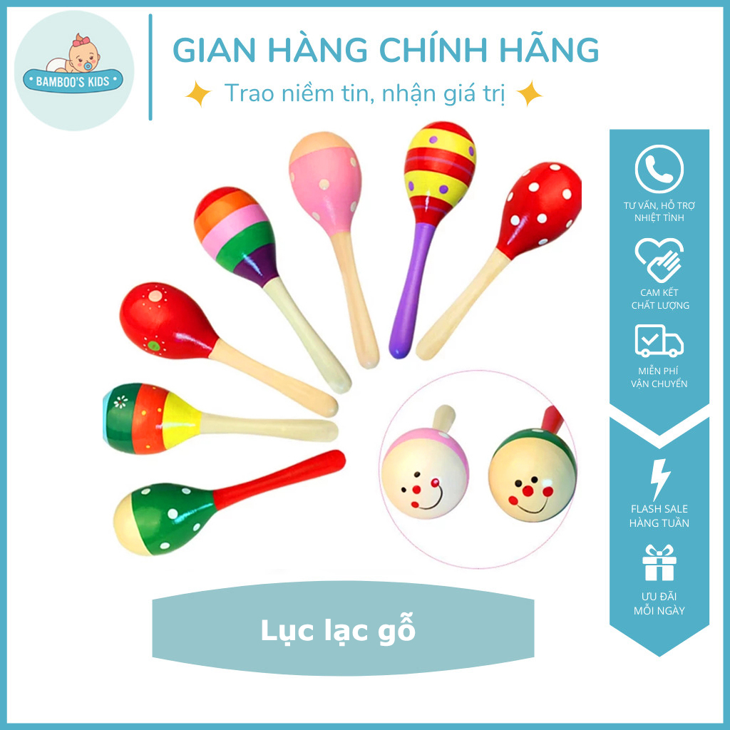 Lục lạc gỗ - đồ chơi lục lạc xúc xắc gỗ đâu tròn cho bé luyện tập khả năng cầm nắm - vinbaby