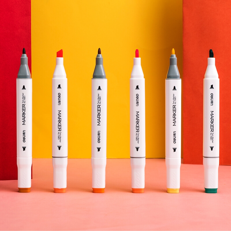 Bút màu marker hai đầu Deli -  Bút dấu dòng - Màu vẽ cao cấp - Bộ 12 / 24 / 36 / 48 / 60 màu - 1 hộp nhựa