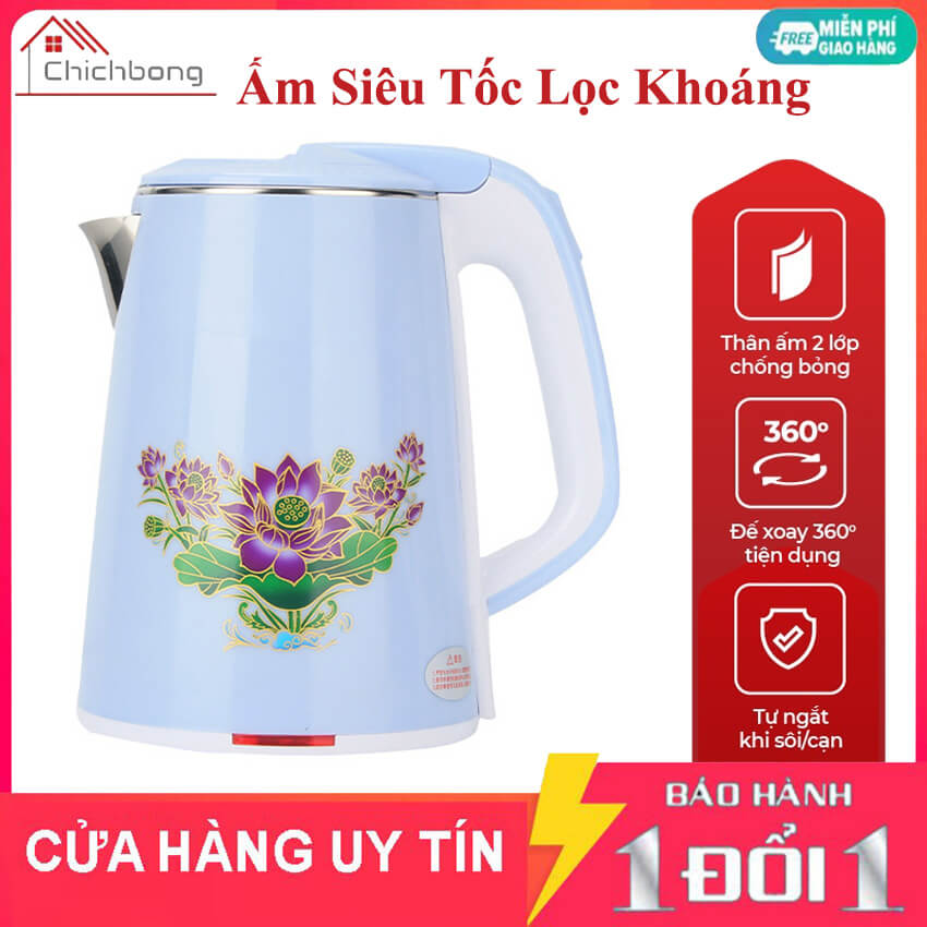 Ấm siêu tốc 2.2L lõi Inox 304 1500W lọc khoáng cải thiện sức khỏe, ấm đun nước siêu tốc 2 lớp an toàn, ấm điện siêu tốc đun nước, pha trà, pha cà phê
