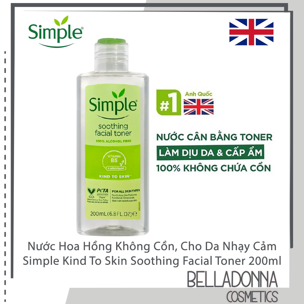 [HCM] Nước Hoa Hồng Không Cồn, Cho Da Nhạy Cảm Simple Kind To Skin Soothing Facial Toner 200ml
