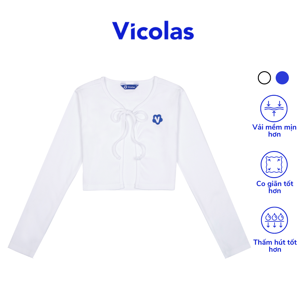 Áo khoác cardigan croptop tay dài vicolas cổ tròn cột dây chất thun gân - vico4 cardigan croptop