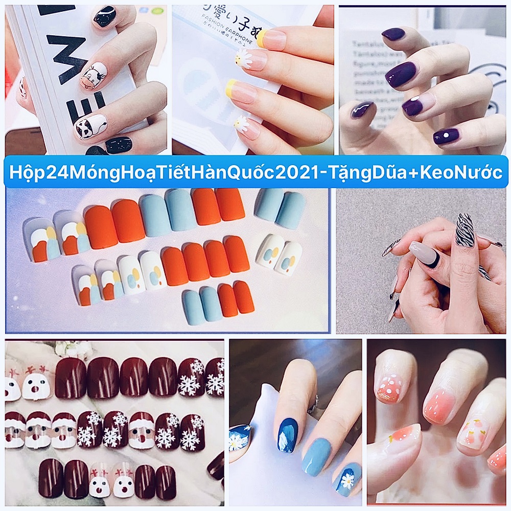 Hộp 24 Móng Tay Giả Họa Tiết Vẽ Sẵn "Tặng Keo + Dũa Móng"