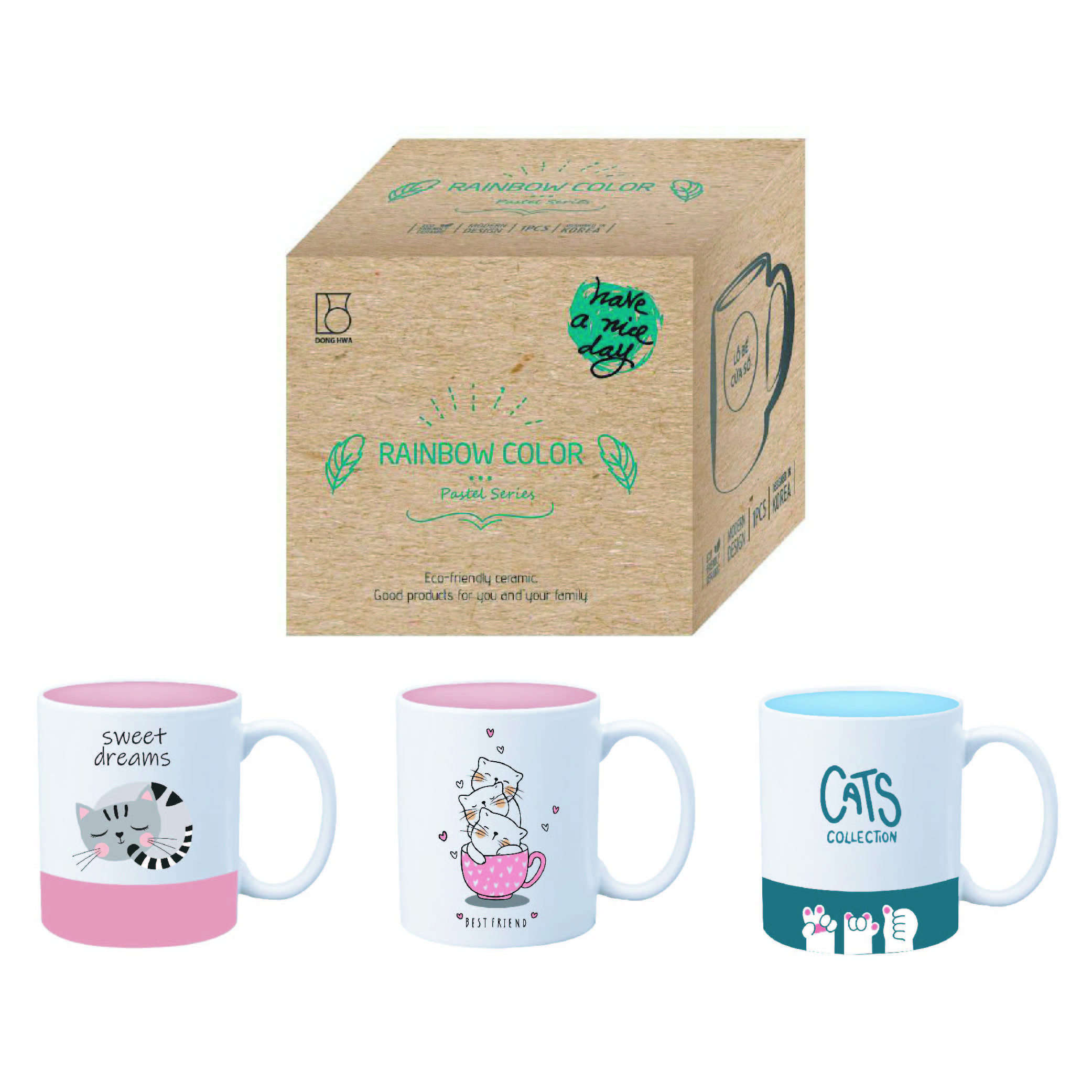 Ly Sứ Dong Hwa Họa Tiết Mèo Dáng Thấp MC001-1