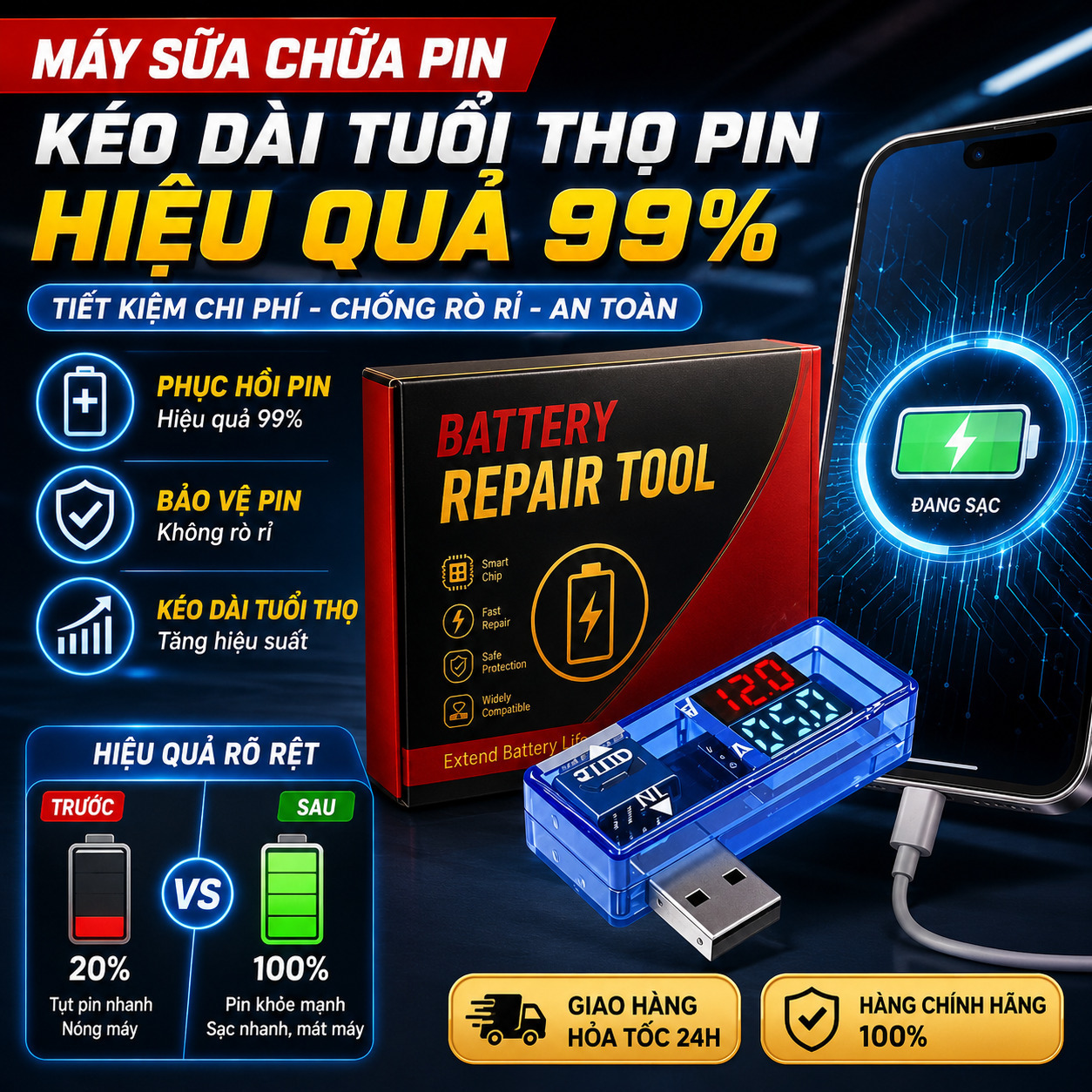 🔥Giá sốc🔥Máy sửa chữa pin smartphone Thiết bị kéo dài tuổi thọ pin Bộ chống rò rỉ và tiết kiệm pin hiệu quả