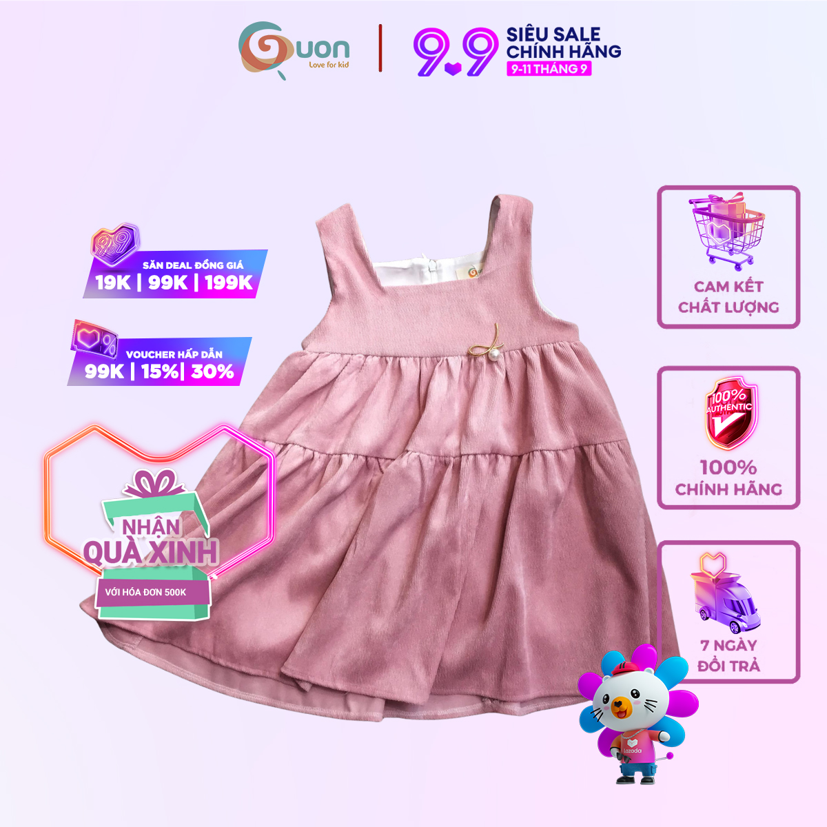 Đầm trẻ em mẫn đan vải cotton - guon