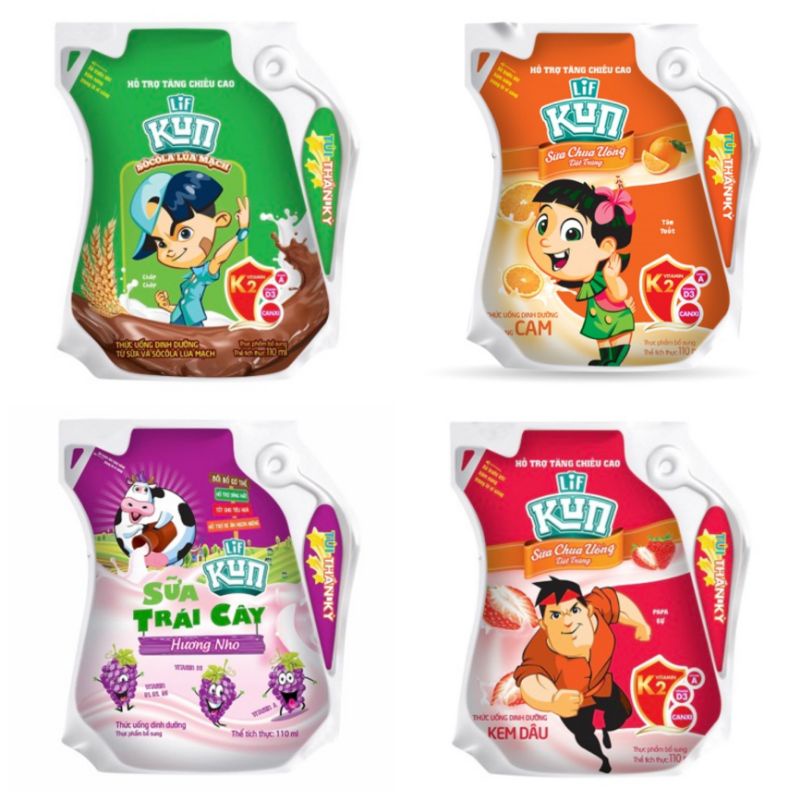 Sữa kun thùng 24 túi 110ml đủ vị