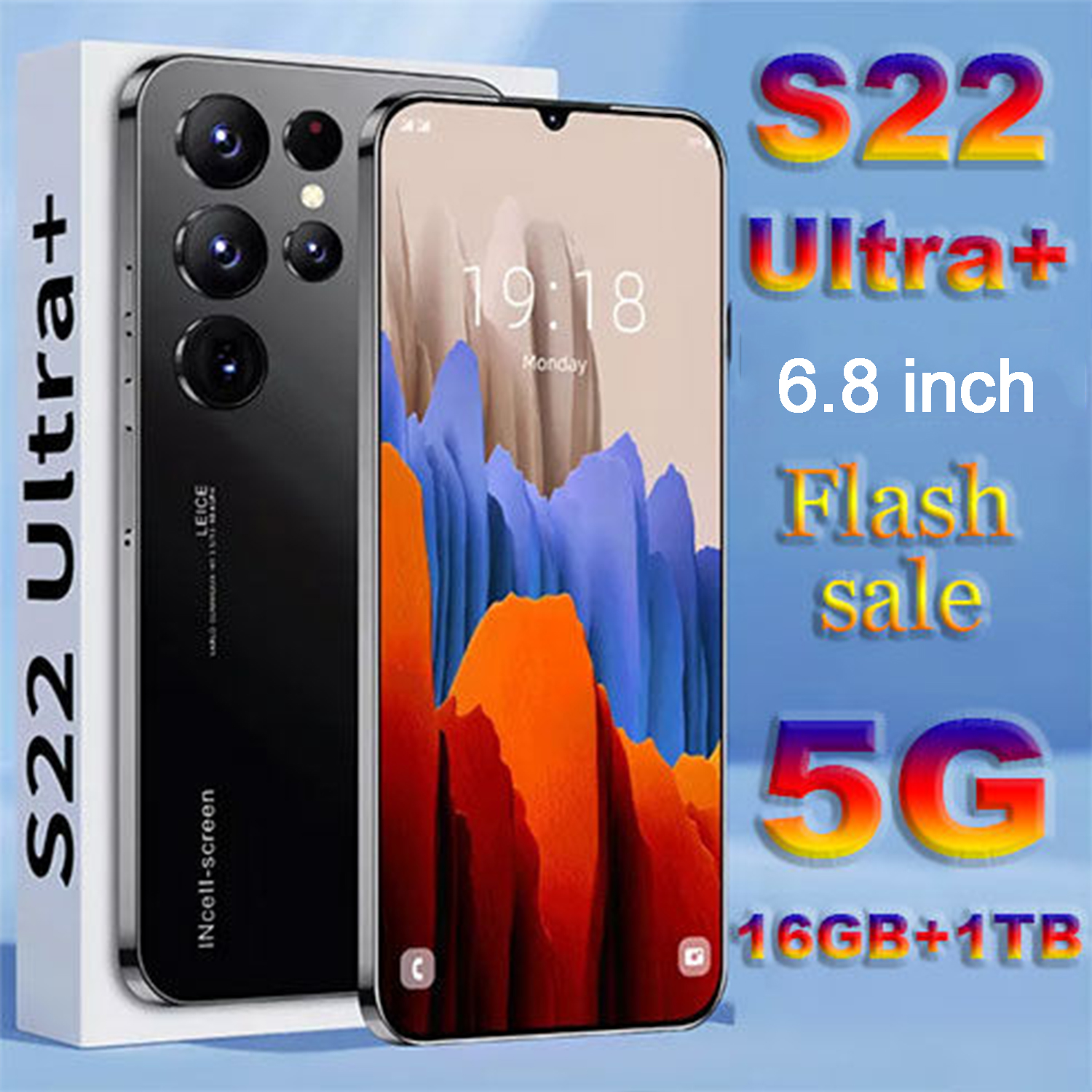 S22+ Ultra Màn Hình Full HD 6.8Inch Điện Thoại Di Động Bộ Nhớ Lớn 16+1TB Hai Thẻ Sim Camera HD 48+7