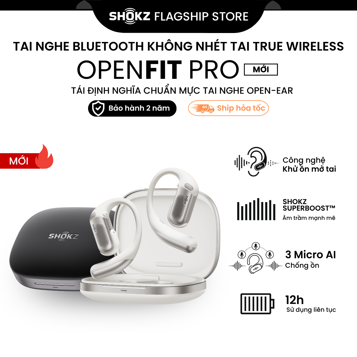 [MỚI] - Tai nghe Bluetooth Model: T010 OPENFIT PRO, thương hiệu: SHOKZ - Bảo Hành 24 Tháng - Hàng Chính Hãng