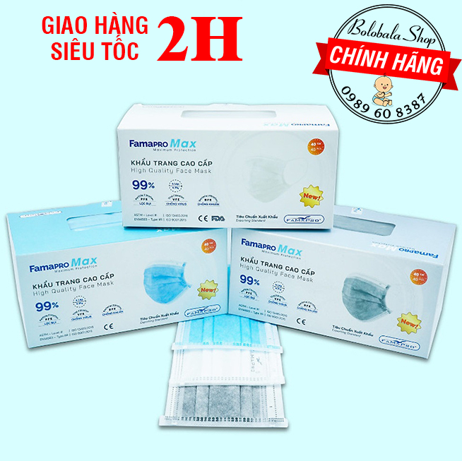 Khẩu trang y tế kháng khuẩn 4 lớp cao cấp FAMAPRO MAX, hộp 40 cái chính hãng công ty Nam Anh