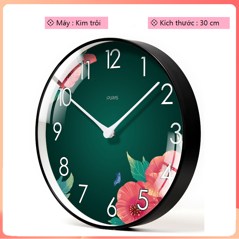 Đồng Hồ Treo Tường Kim Trôi Cao Cấp Hiện Đại Cho Phòng Khách Nền In 3D Sang Trọng