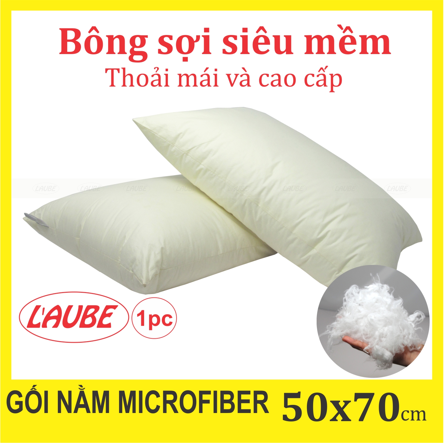 Gối nằm microfiber laube siêu mềm kháng khuẩn 50x70cm