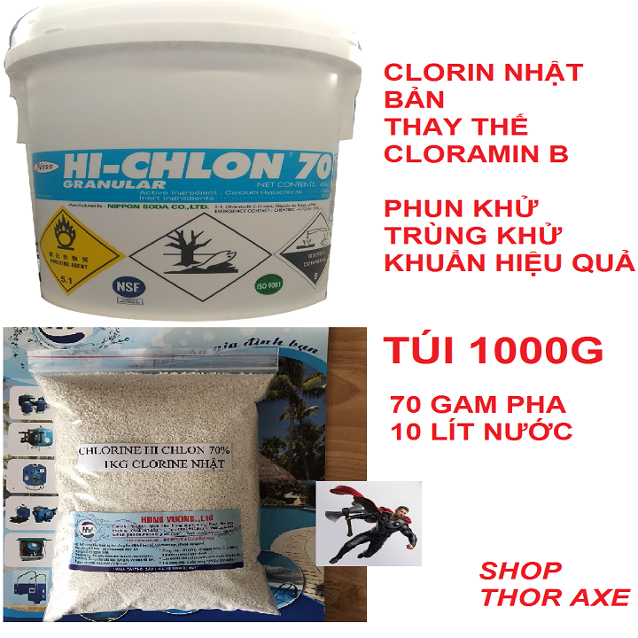 [Hoàn Tiền 10%] Bột khử khuẩn Clorin 70% Nhật Bản đóng hộp 1000gr khử khuẩn diệt khuẩn chuyên xử lý hồ bơi, diệt tẩy rong rêu ao hồ, khử trùng dụng cụ, sát khuẩn nước ao nuôi thủy sản