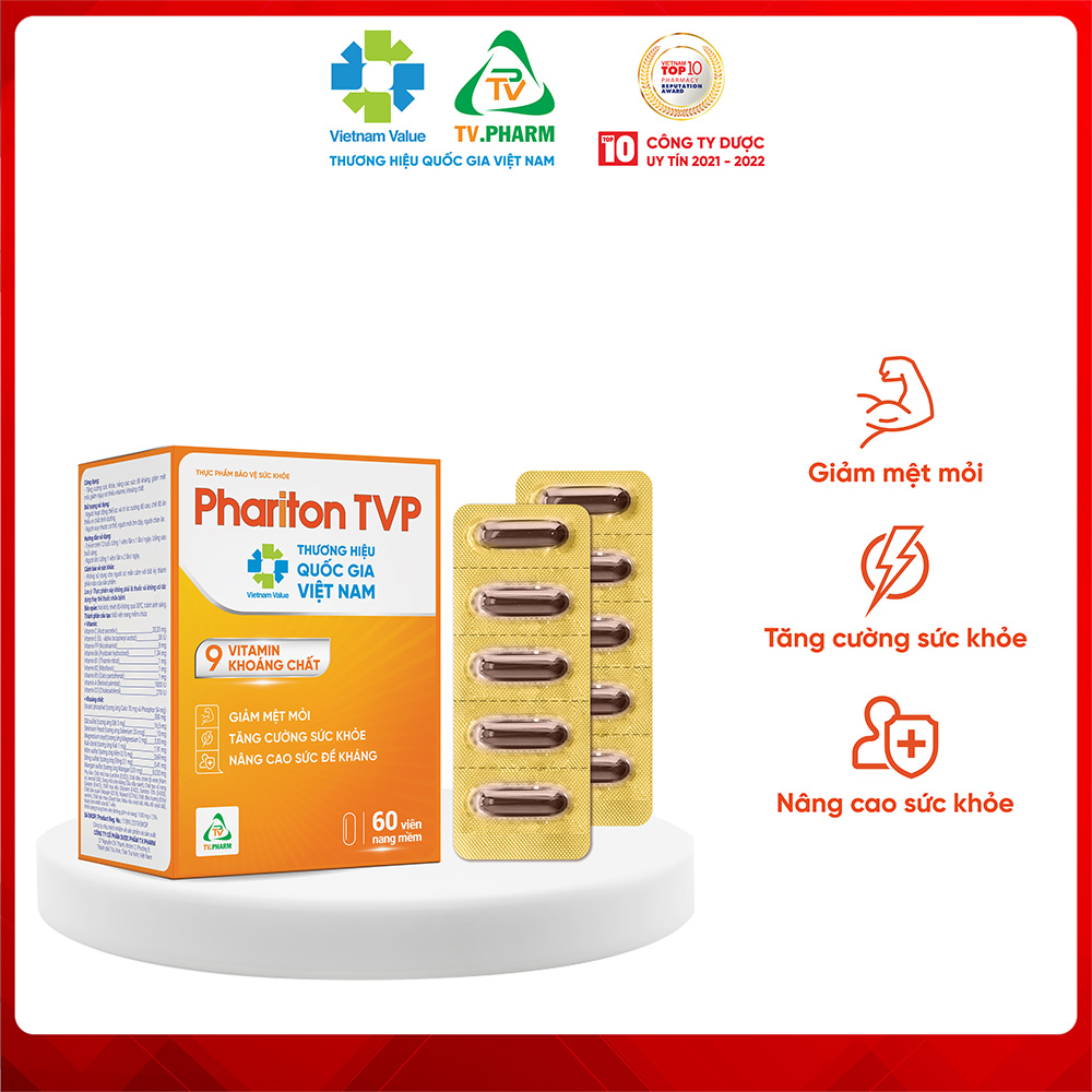 Thực phẩm bảo vệ sức khỏe PHARITON TVP - Bổ sung Vitamin, Khoáng chất thiết yếu cho cơ thể (60 viên)