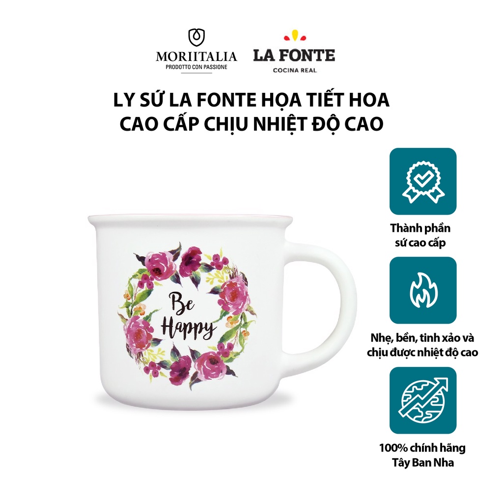 Ly Sứ La Fonte tráng men bên trong họa tiết vòng hoa cao cấp chịu nhiệt độ cao Moriitalia 006422-WHI-02