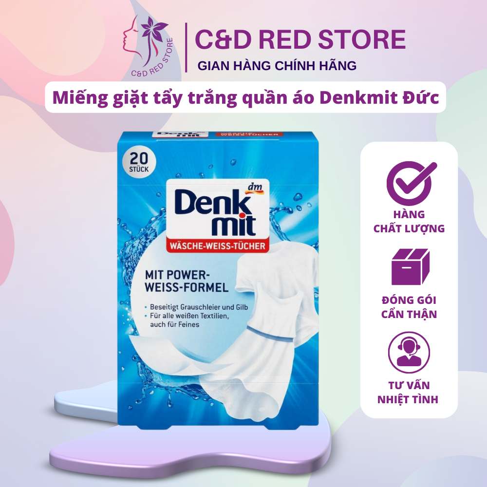 Miếng giặt tẩy trắng quần áo Denkmit hộp 20 miếng - C&D Red Shop