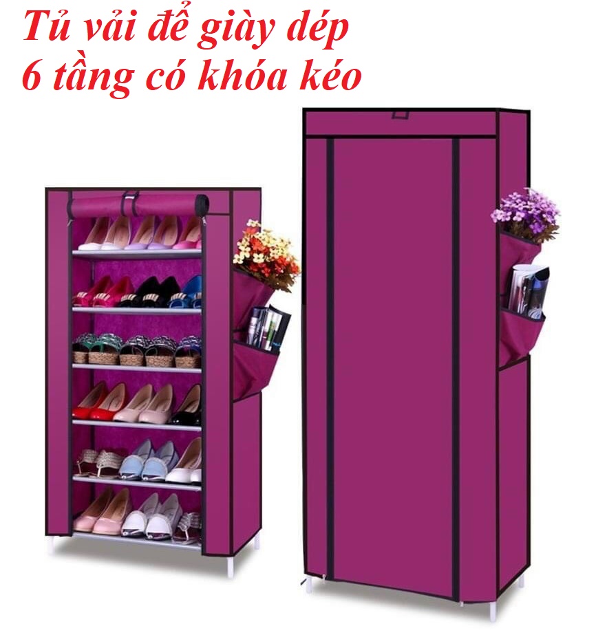 Tủ vải để giày dép 6 tầng có khóa kéo