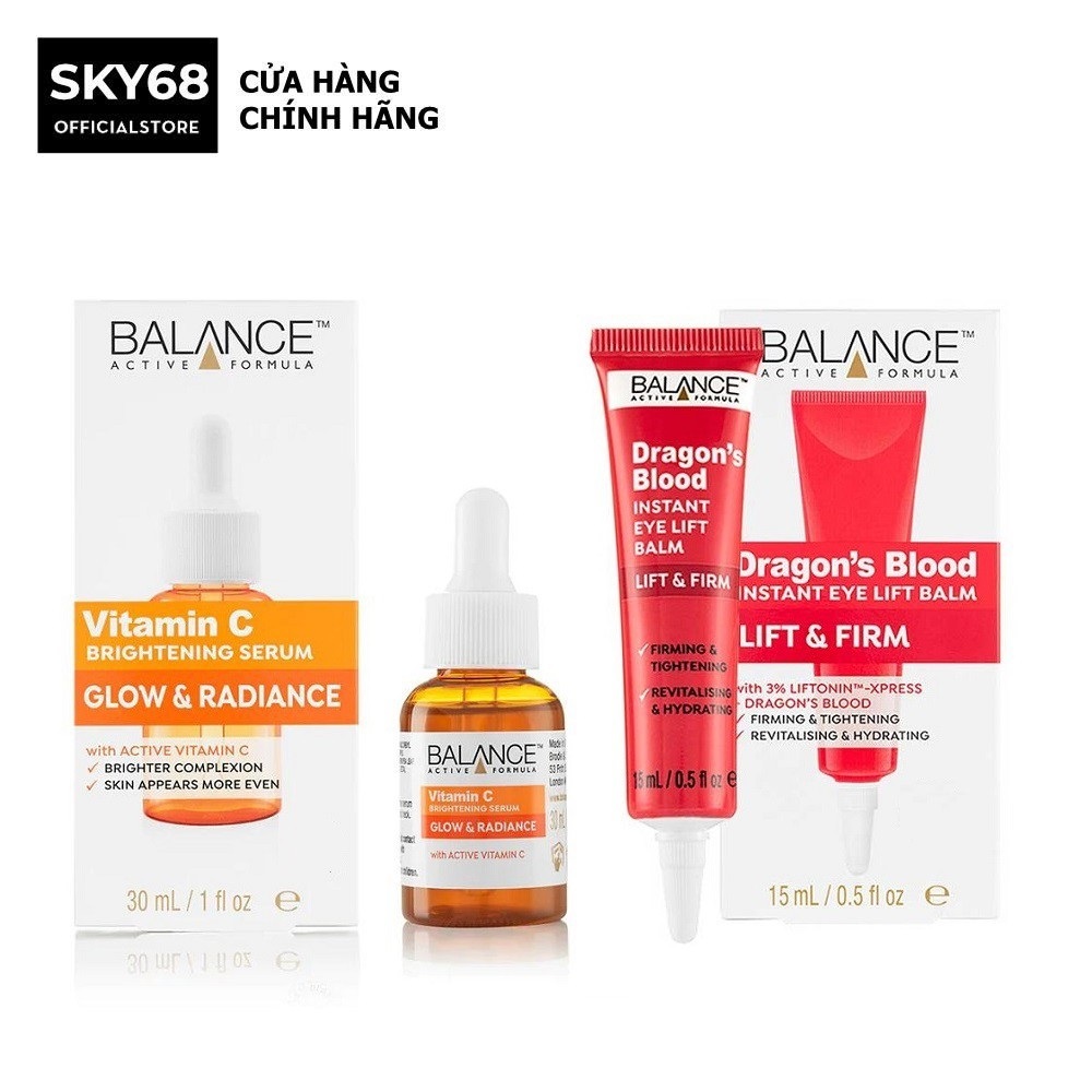 Combo Serum Trắng Da Balance VitaminC Brightening và Kem Giảm Thâm Mắt Máu Rồng Balance Active Formula Dragon Blood
