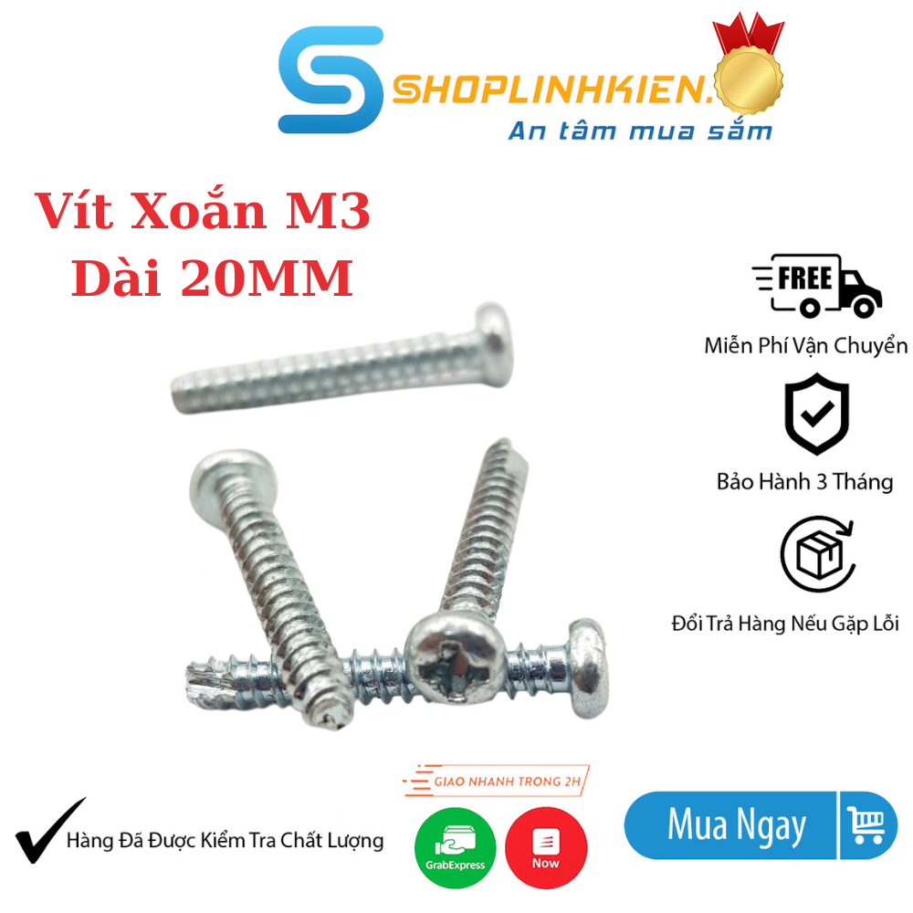 Vít m3 20mm vít xoắn m3+20mm bắt bản mạch hộp nhựa