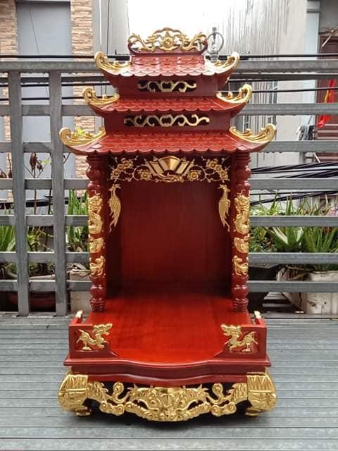 [Trả góp 0%]bàn thờ ông địa ngang 50 cm sâu 60 cm cao 1m gỗ gụ dát vàng có mái chùa.