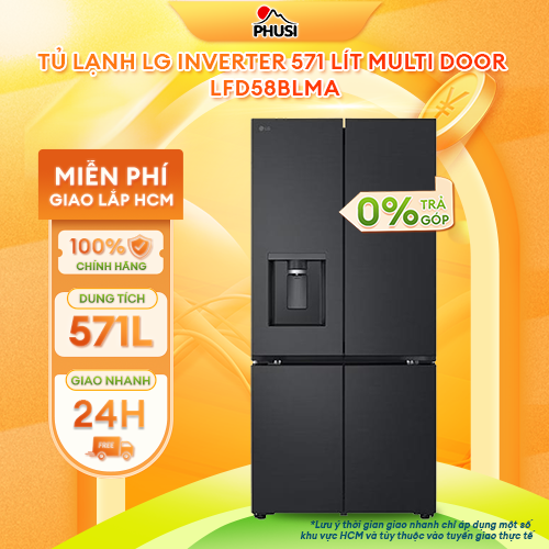 Trả góp 0% - tủ lạnh lg inverter 571 lít multi door lfd58blma - hàng chính hãng - mới 100%