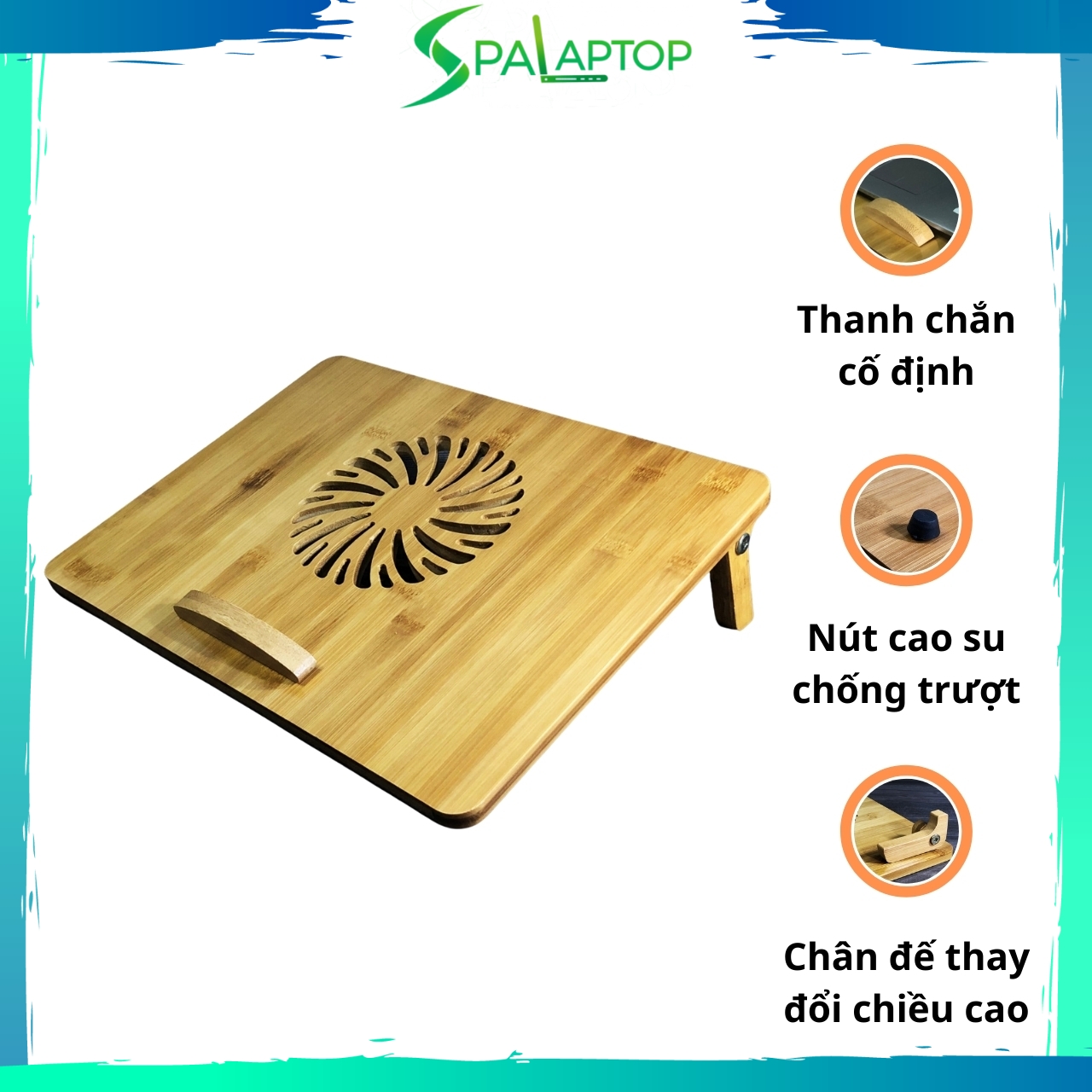 Giá đỡ Laptop gỗ điều chỉnh có tích hợp khe quạt tản nhiệt - Spa Laptop