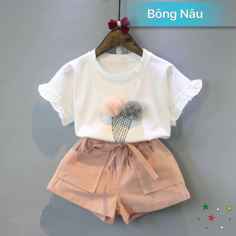 Bộ đồ dành cho bé gái bông nâu 100% chất cotton - hàng đẹp