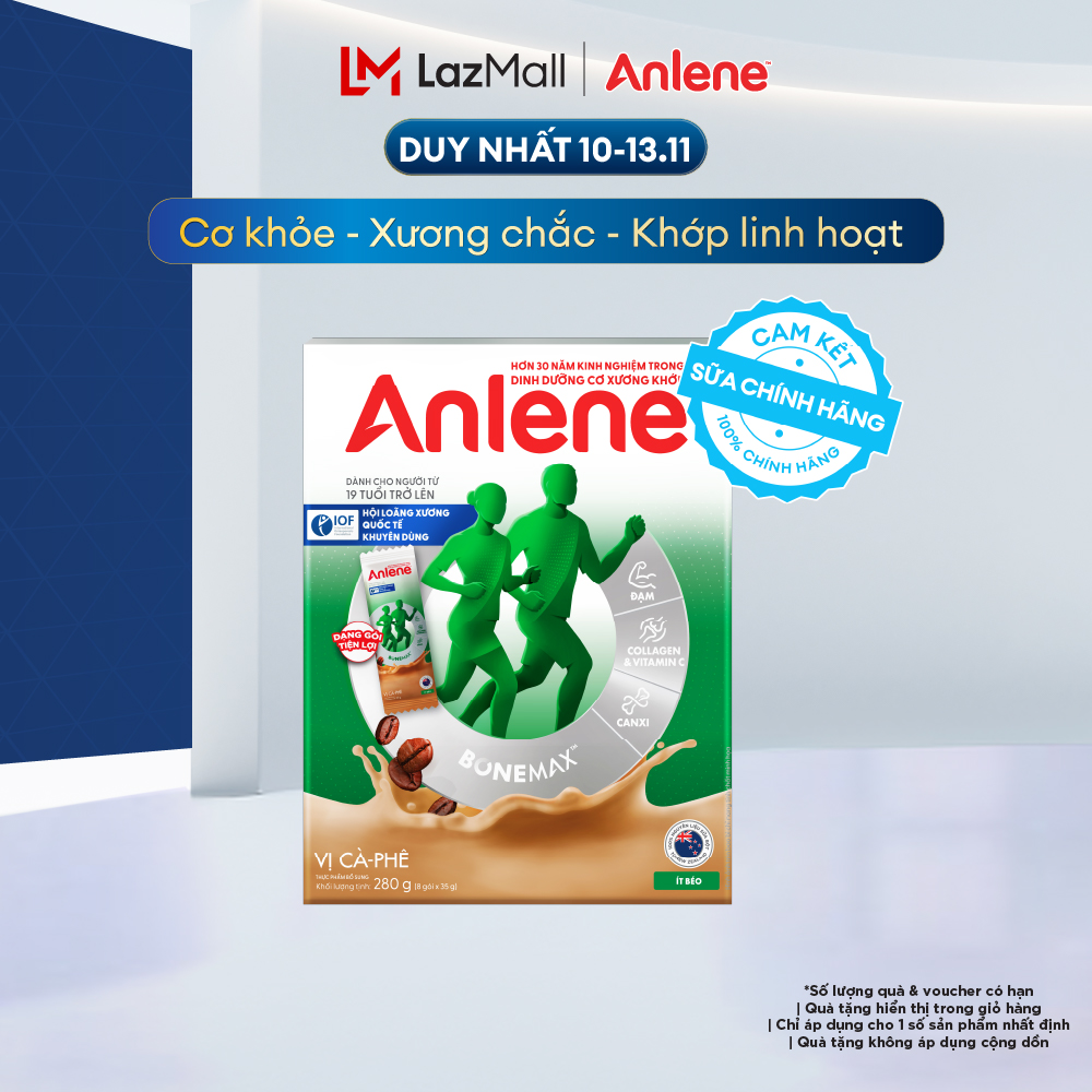 [Voucher giảm đến 16%][FREESHIP 0Đ TOÀN QUỐC] Sữa Bột Anlene Hương Cà Phê Dạng Gói Tiện Lợi (8 Gói x
