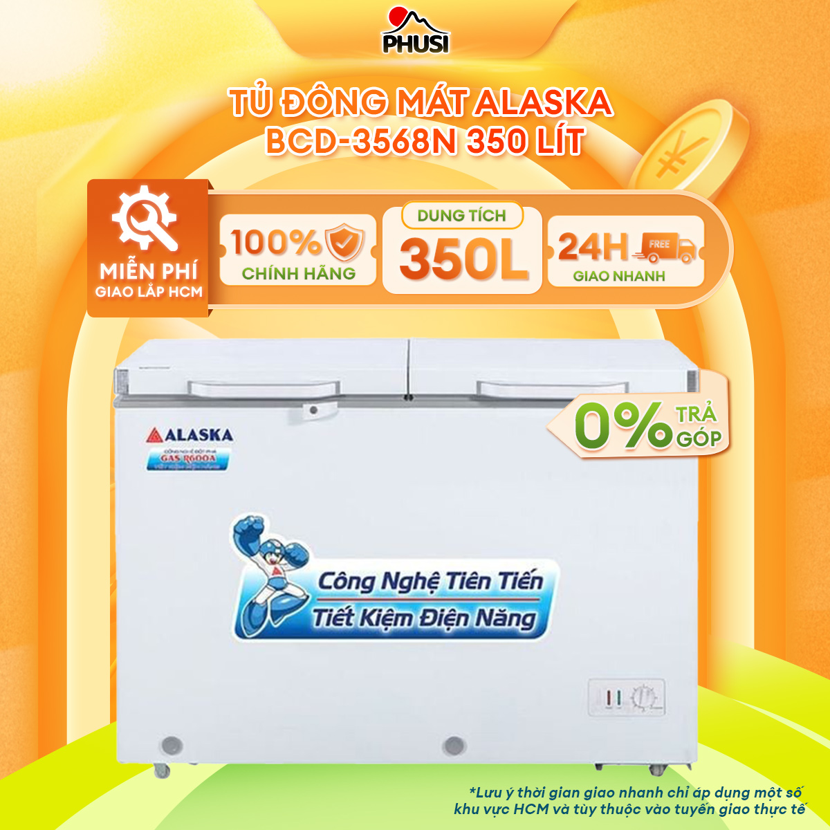 Tủ đông/mát alaska 350 lít bcd-3568n - hàng chính hãng - bảo hành 2 năm