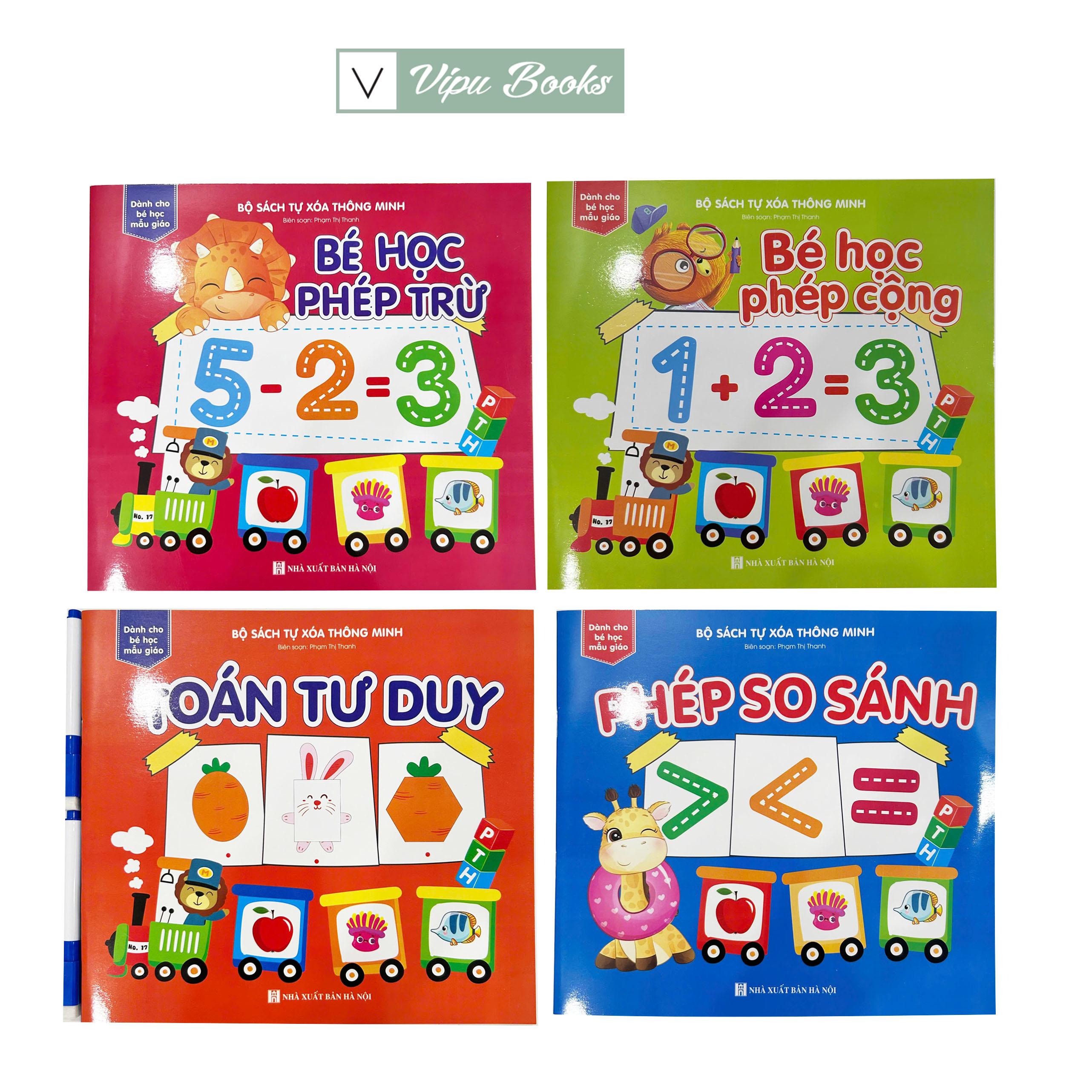 Sách - Bộ Sách Viết Xóa Thông Minh Về Toán Tư Duy - Dành Cho Bé 4-5 tuổi (Bộ 4 Cuốn Tặng Kèm 2 Bút Lông Có Đầu Xóa)