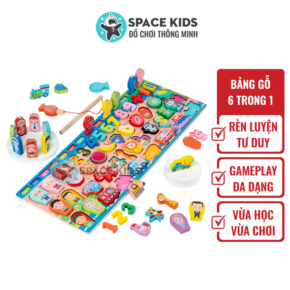 Đồ chơi trẻ em montessori Space Kids Đồ chơi câu cá giáo dục thông minh 6 in 1 cho bé trai bé gái chất liệu gỗ đa dạng màu sắc