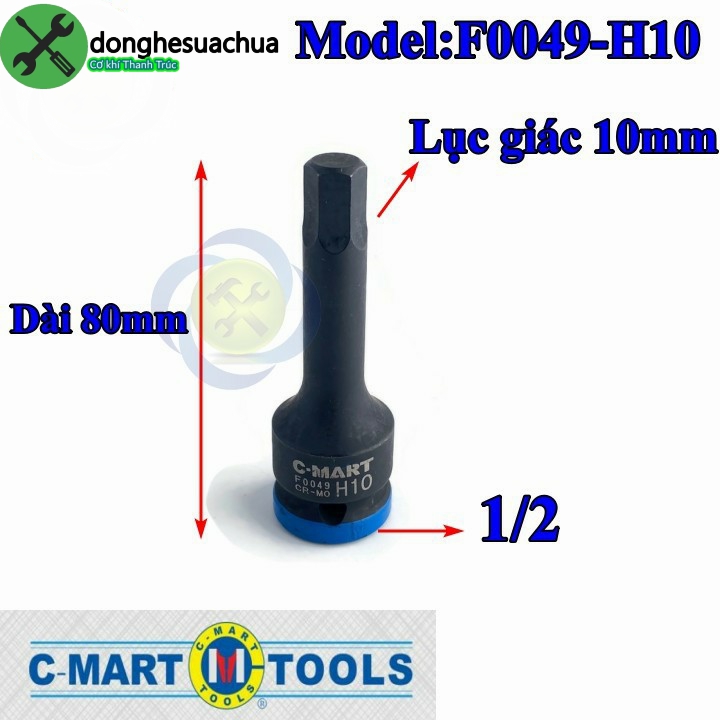 Đầu tuýp đen lục giác 10mm c-mart f0049-h10 loại 1/2 inch