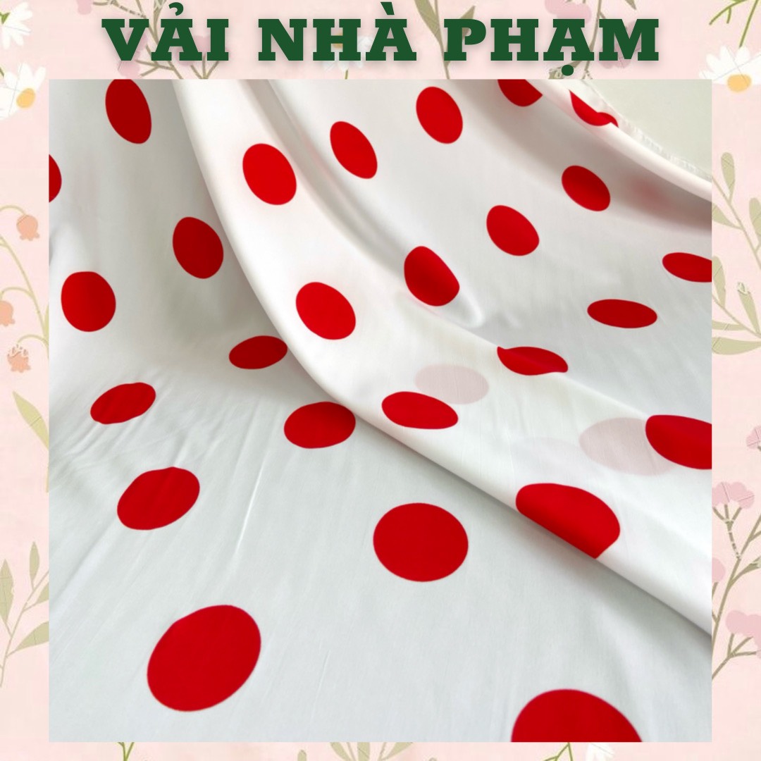 Lụa 75d hoạ tiết bi đỏ to nền trắng-khổ 1.5m-vải nhà phạm