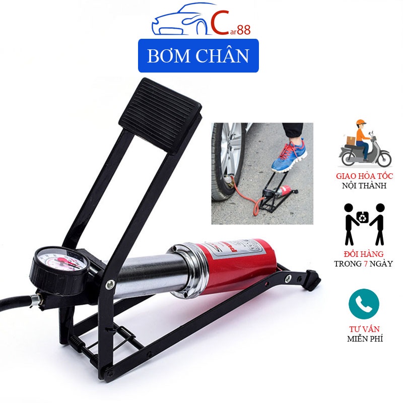 Bơm đạp chân mini bơm ô tô xe máy xe đạp bơm đa năng