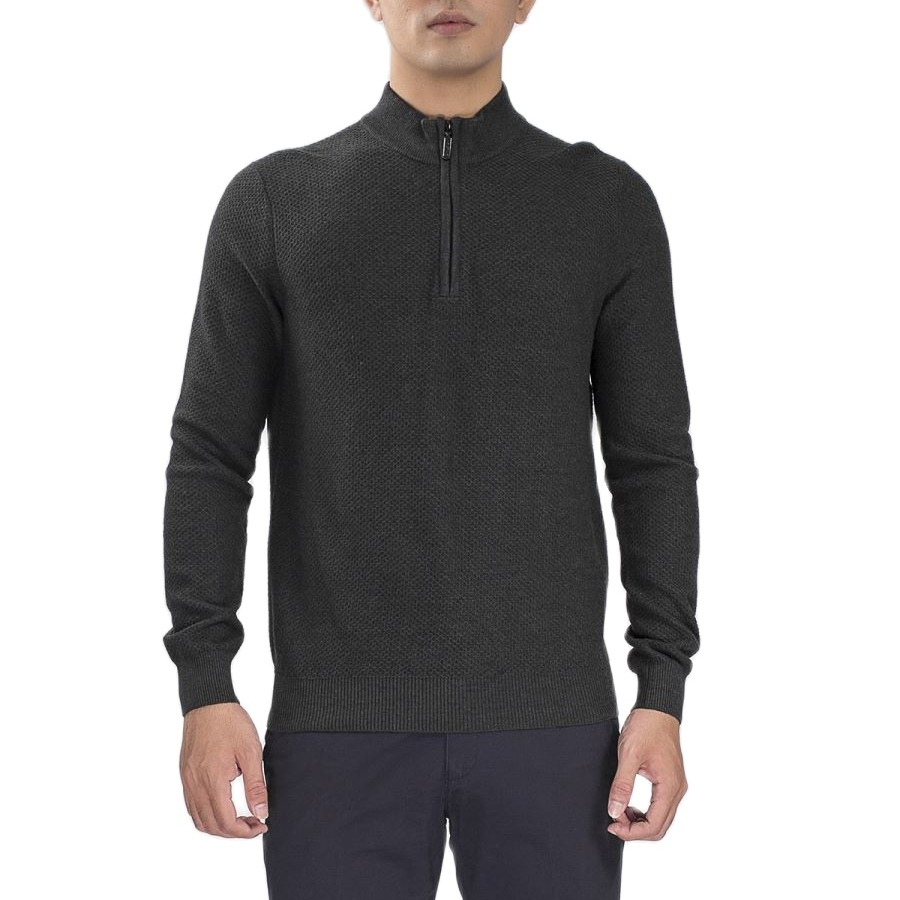 Áo len nam aristino awo007w8 dáng regular fit cổ kéo khóa màu xám 234