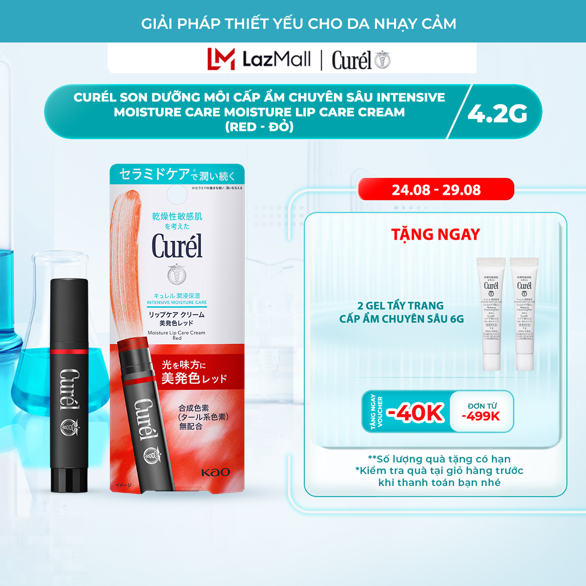 Son Dưỡng Môi Cấp Ẩm Chuyên Sâu Curel Intensive Moisture Care Moisture Lip Care Cream - Đỏ 4.2g