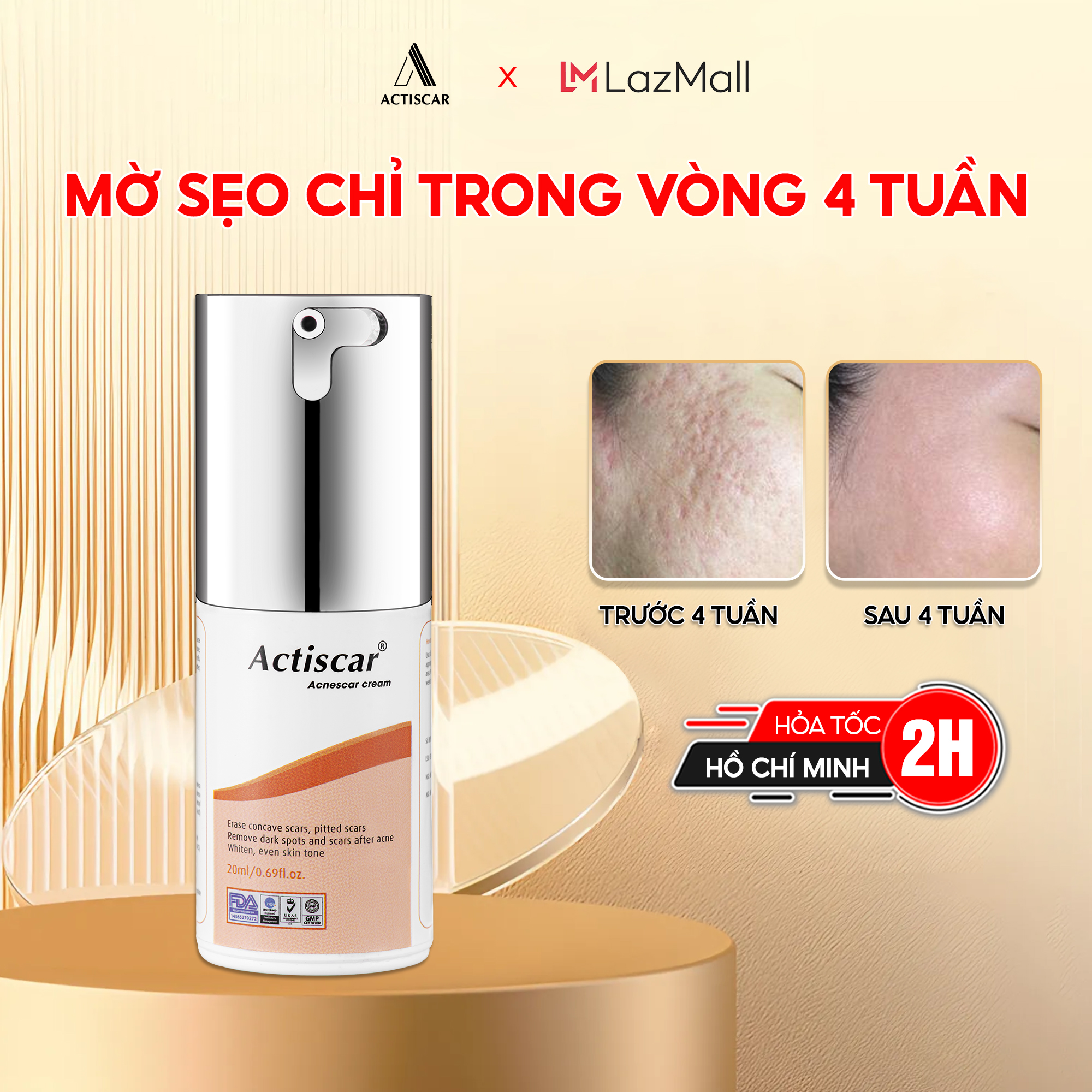 Kem xoá mờ sẹo chuyên làm mờ sẹo thâm / rỗ / lõm actiscar 20g