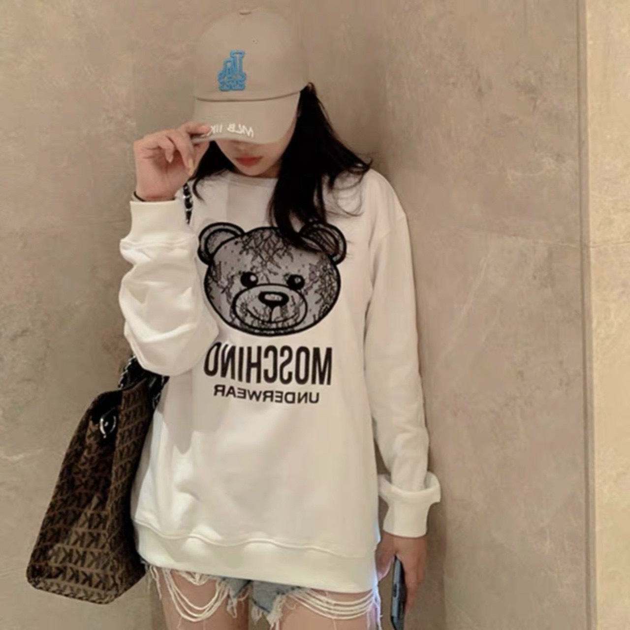 Áo nỉ thu đông nữ in gấu mos chi no xinh xắn,nỉ da cá-qa store2020