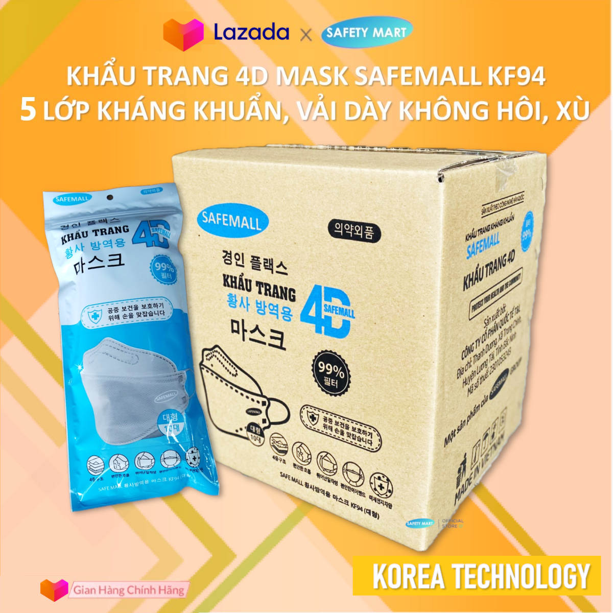 [CHÍNH HÃNG] Thùng 300 Khẩu trang y tế KF94 SafeMall 5 lớp lọc Premium N99+ Korea Technology , Thùng 300 chiếc khẩu trang KF94 loại 5 lớp Kháng Khuẩn Kháng Bụi Mịn lên đến 99% - Hàng Chính Hãng Safety Mart Official