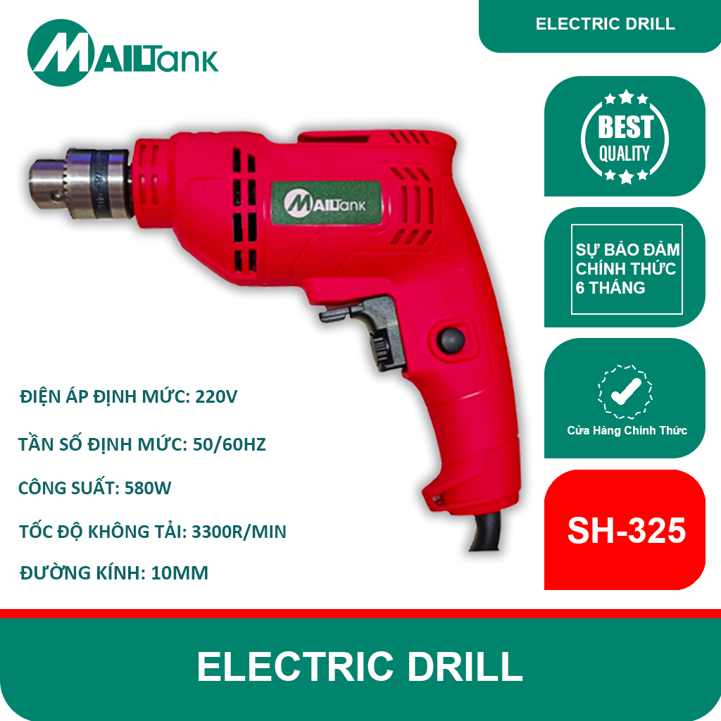 MAILTank khoan điện khoan tay thủ công 10 mm máy khoan cầm tay máy vặn vít khoan điện cầm tay Màu đỏ SH325