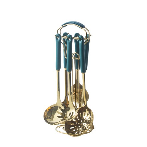 Bộ muôi và dụng cụ nhà bếp thép không gỉ mạ vàng sang trọng (hàng order) dùng trong nhà bếp gia đình, nhà hàng, bữa tiệc, phong cách Châu Âu sang trọng