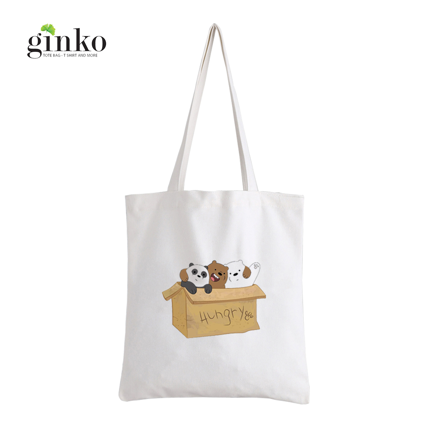 Túi Vải Tote GINKO Kiểu Basic Dây Kéo In Hình We Bare Bears (Nhiều Mẫu)