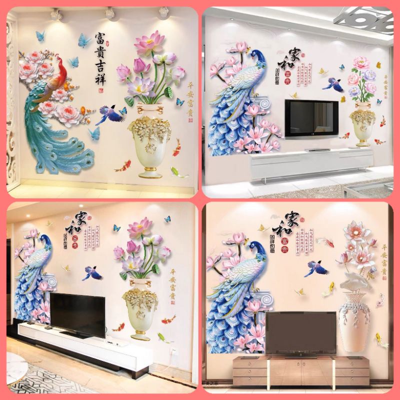 Decal dán tường công và bình hoa