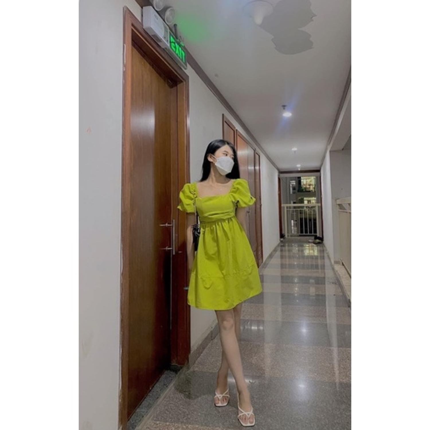 Đầm babydoll bigsize cổ vuông cột nơ 55-90kg
